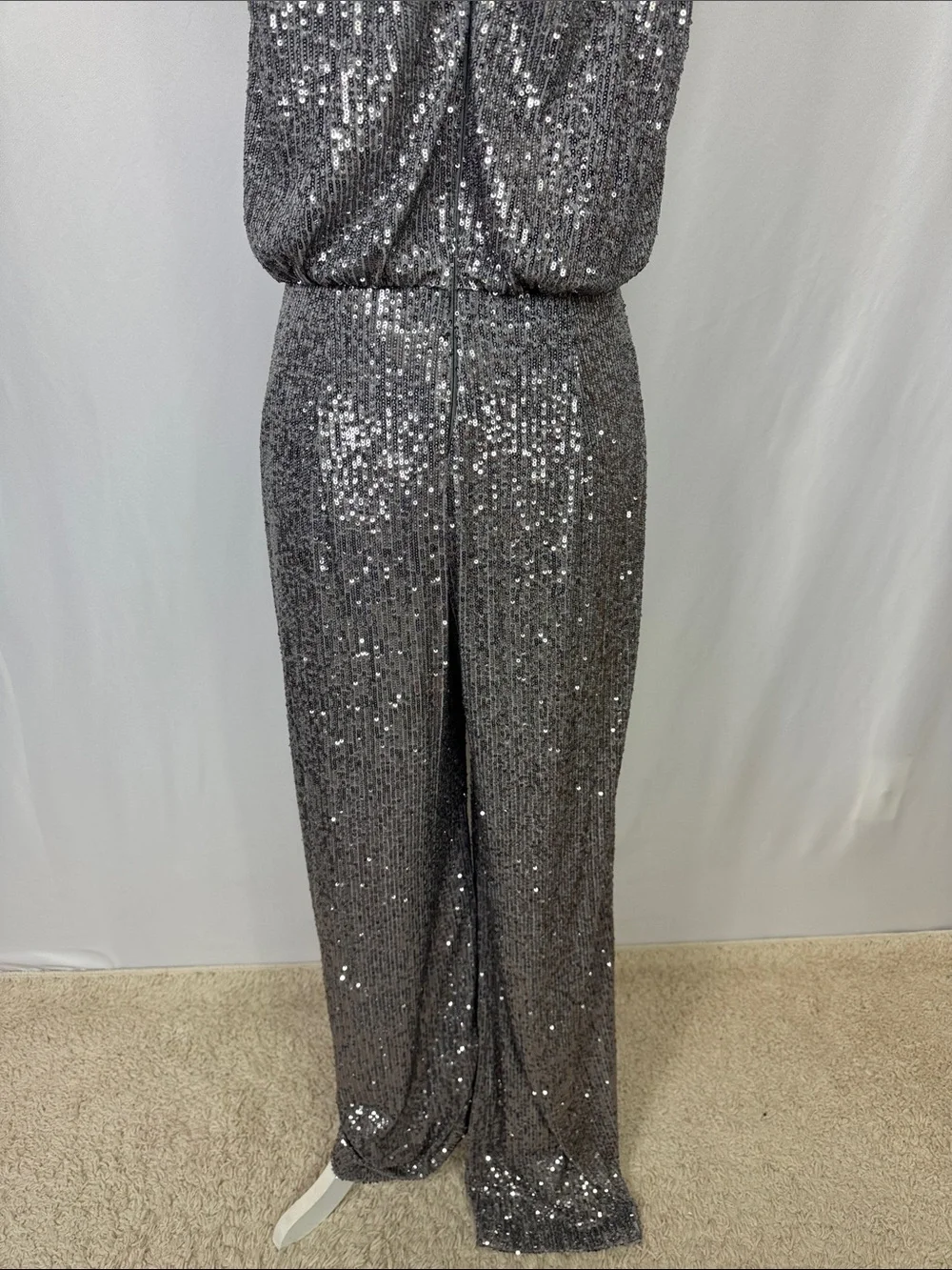 Eliza J Sequin Mock Neck Jumpsuit Size 8 Gunmetal Silver - Picture 8 of 11